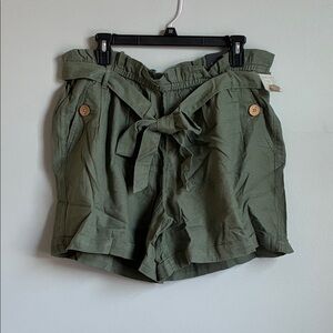 Maurices Olive Green High-Waist Paperbag Tie-Front Shorts
